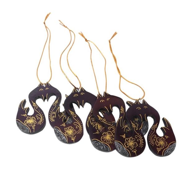 Alternate image for Set of 4 Mahogany Wood Swan Ornaments from Bali Little Loving Swans