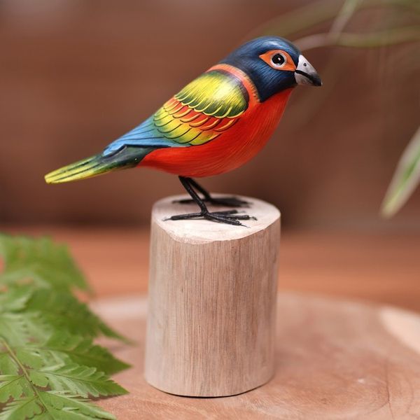 Alternate image for Handcrafted Bird Sculpture from Java Painted Bunting