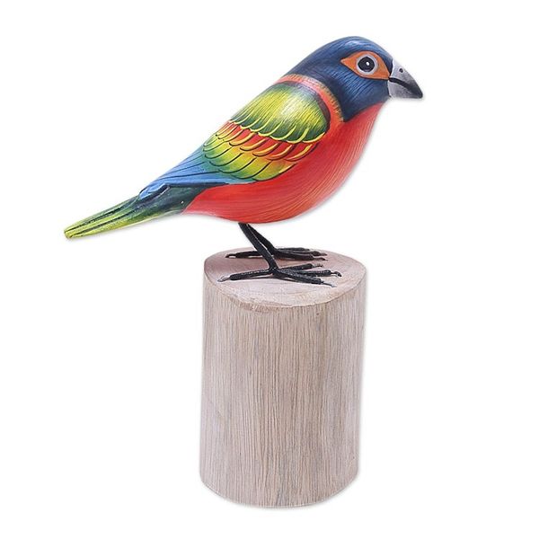 Alternate image for Handcrafted Bird Sculpture from Java Painted Bunting