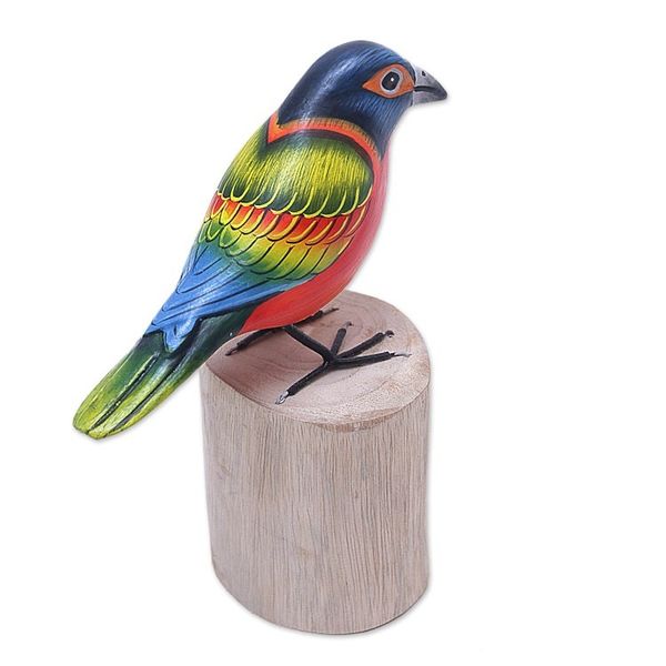 Alternate image for Handcrafted Bird Sculpture from Java Painted Bunting