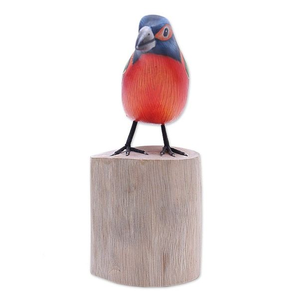 Alternate image for Handcrafted Bird Sculpture from Java Painted Bunting