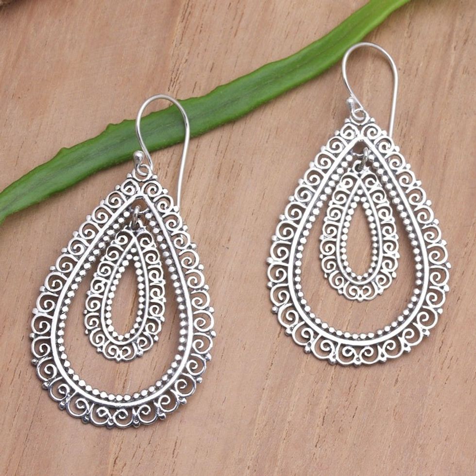 Hand Crafted Sterling Silver Dangle Earrings 'Steal a Glance'