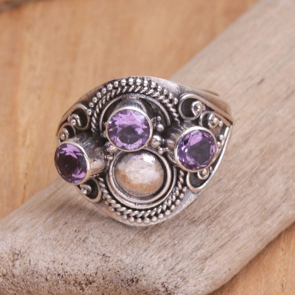 Sterling Silver Amethyst Cocktail Ring from Bali 'Majestic Queen'