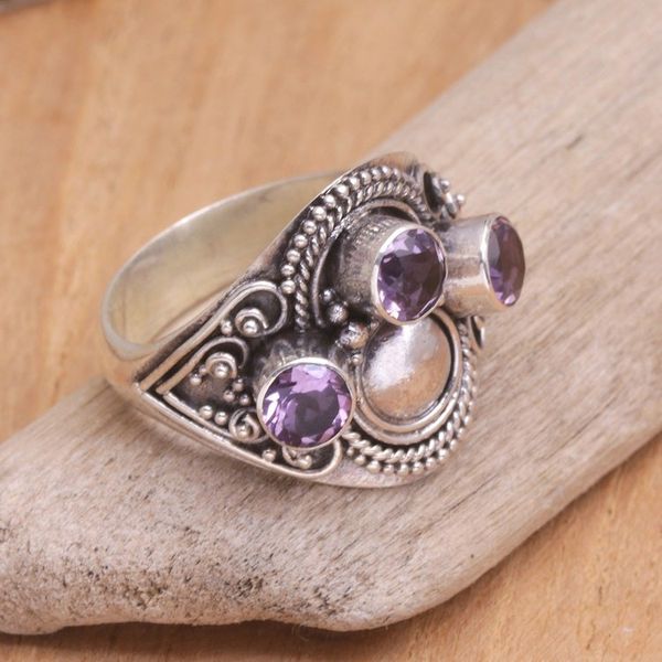 Alternate image for Sterling Silver Amethyst Cocktail Ring from Bali Majestic Queen