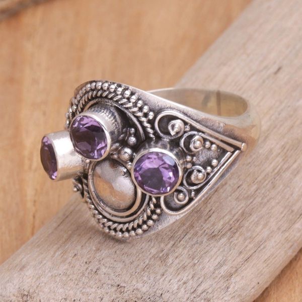Alternate image for Sterling Silver Amethyst Cocktail Ring from Bali Majestic Queen