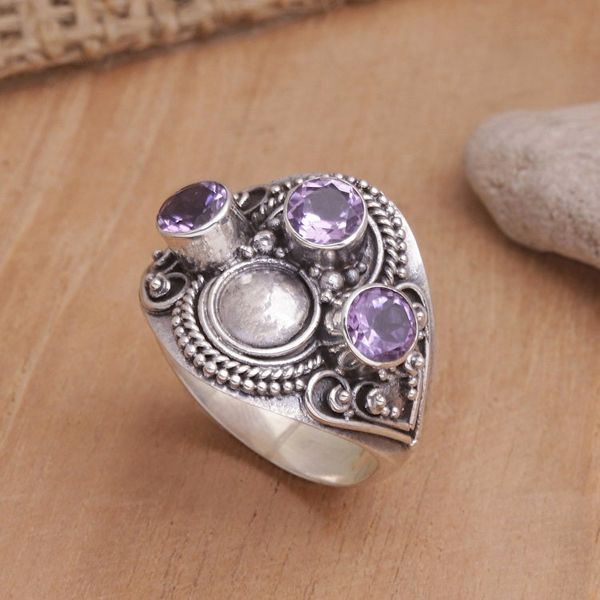 Alternate image for Sterling Silver Amethyst Cocktail Ring from Bali Majestic Queen