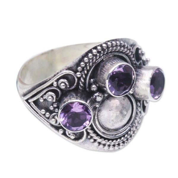Alternate image for Sterling Silver Amethyst Cocktail Ring from Bali Majestic Queen