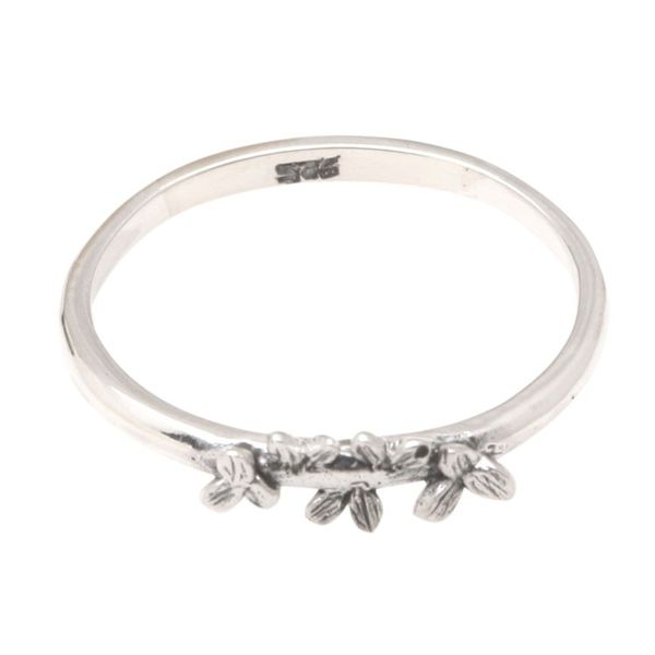 Alternate image for Sterling Silver Band Ring with Leaf Motif Fresh Leaves