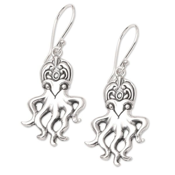 Alternate image for Sterling Silver Dangle Earrings with Octopus Motif Deep Sea Spirit