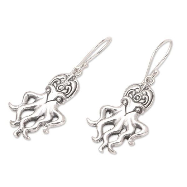 Alternate image for Sterling Silver Dangle Earrings with Octopus Motif Deep Sea Spirit