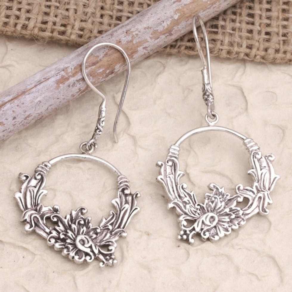 Bali Sterling Silver Dangle Earrings with Vine Motif 'Vines of the Valley'