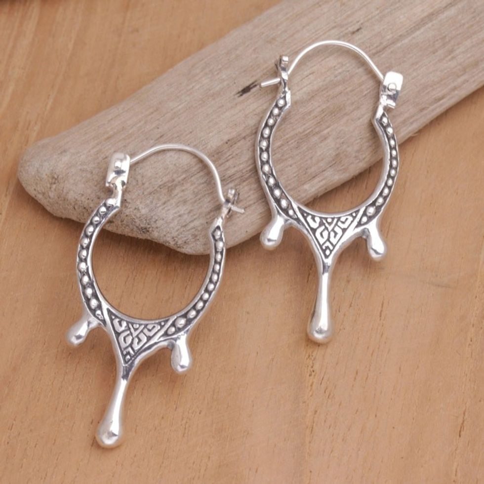 Sterling Silver Hoop Earrings with Shining Drops 'Arch of Tears'