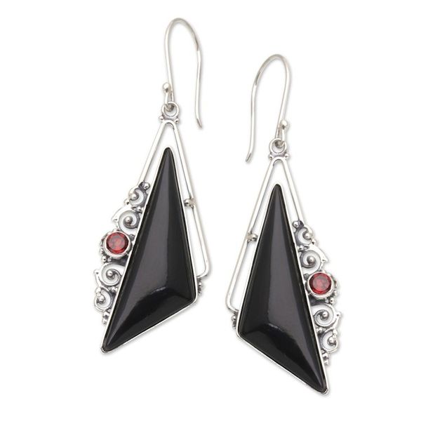 Alternate image for Horn Garnet and Sterling Silver Triangle Dangle Earrings Nocturnal Shapes