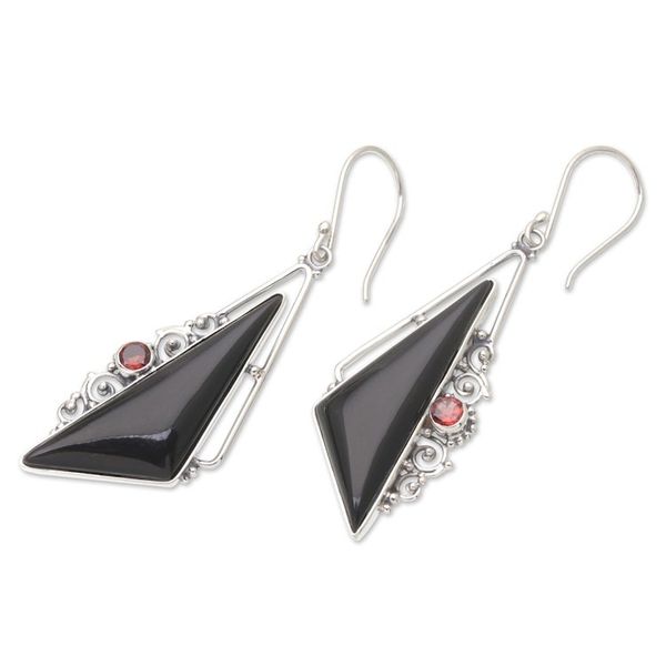 Alternate image for Horn Garnet and Sterling Silver Triangle Dangle Earrings Nocturnal Shapes