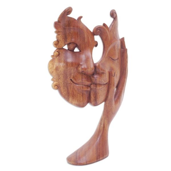 Alternate image for Suar Wood Brown Sculpture Hand-Carved in Bali Lovely Sisterhood