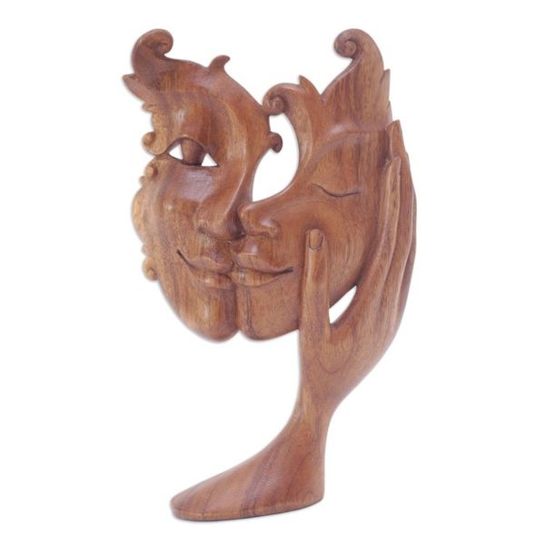 Alternate image for Suar Wood Brown Sculpture Hand-Carved in Bali Lovely Sisterhood