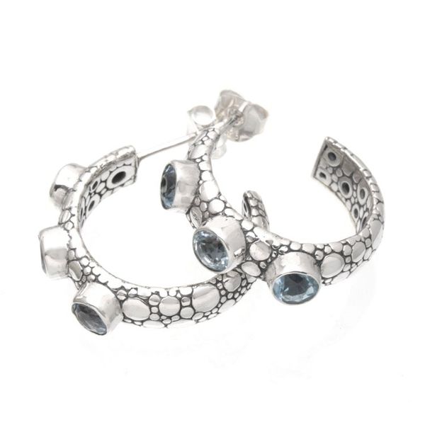 Alternate image for Traditional Half-Hoop Earrings with 3-Carat Blue Topaz Gems Sea Trinity