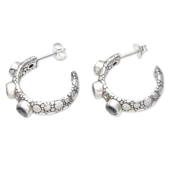 Alternate image for Traditional Half-Hoop Earrings with 3-Carat Blue Topaz Gems Sea Trinity