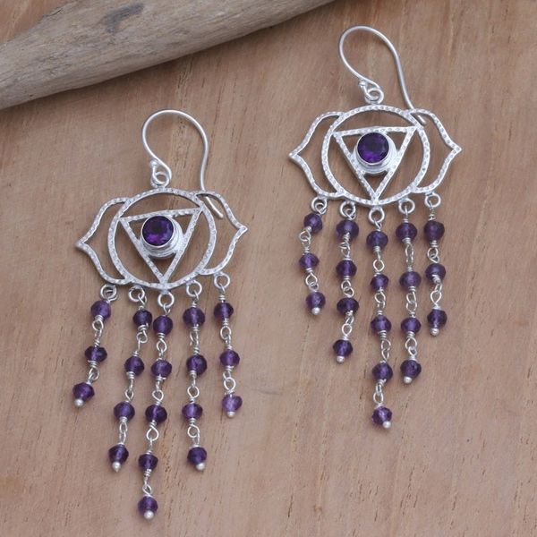 Alternate image for Sterling Silver and Amethyst Dangle Earrings from Bali Open Your Eye