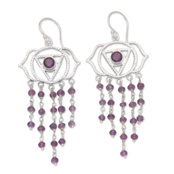 Alternate image for Sterling Silver and Amethyst Dangle Earrings from Bali Open Your Eye
