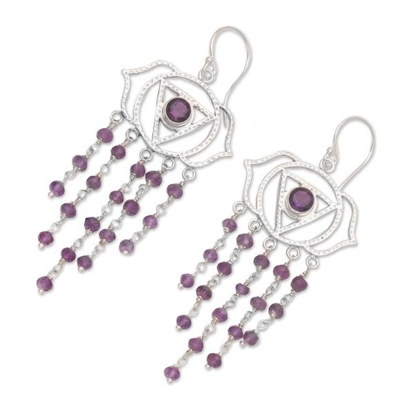 Alternate image for Sterling Silver and Amethyst Dangle Earrings from Bali Open Your Eye