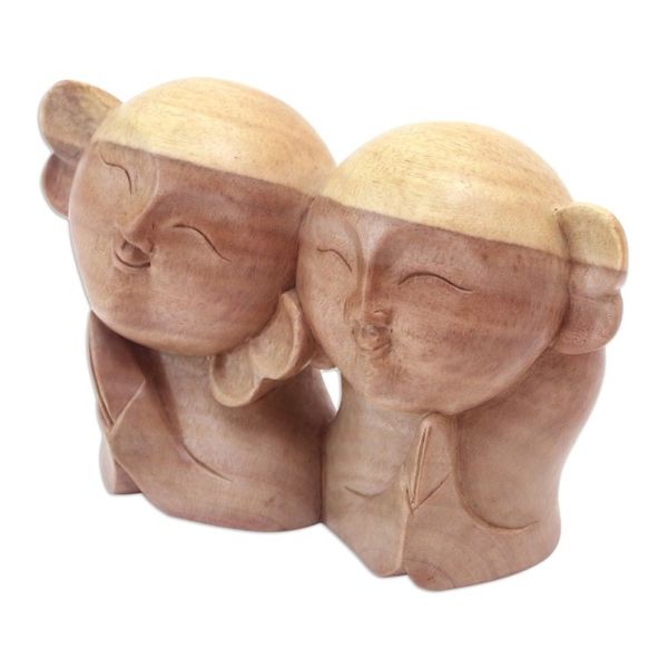 Alternate image for Artisan Crafted Wood Sculpture Twin Jizo