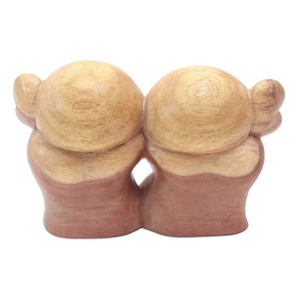 Alternate image for Artisan Crafted Wood Sculpture Twin Jizo