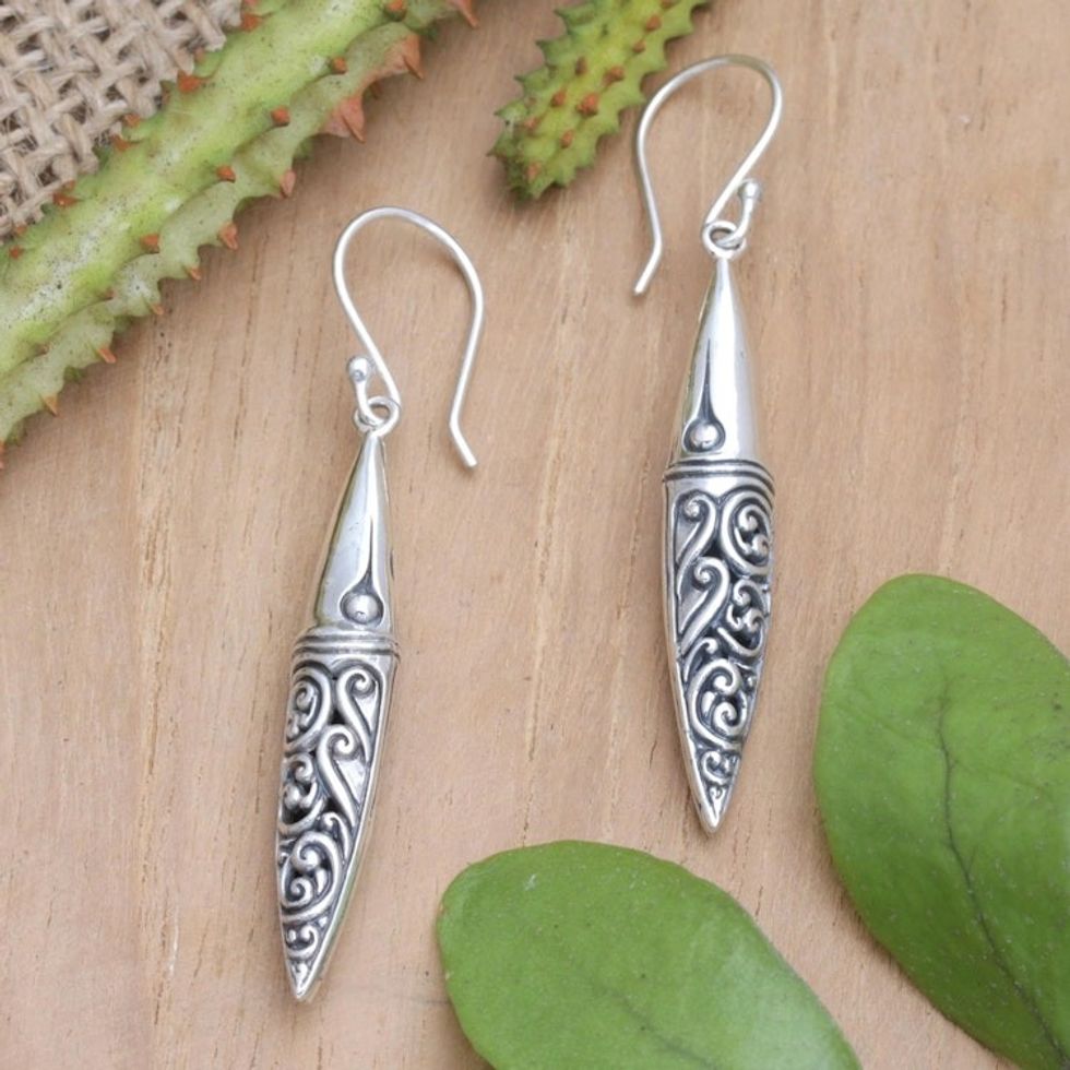 Balinese Dangle Earrings Handcrafted from Sterling Silver 'Ancestral Magic'