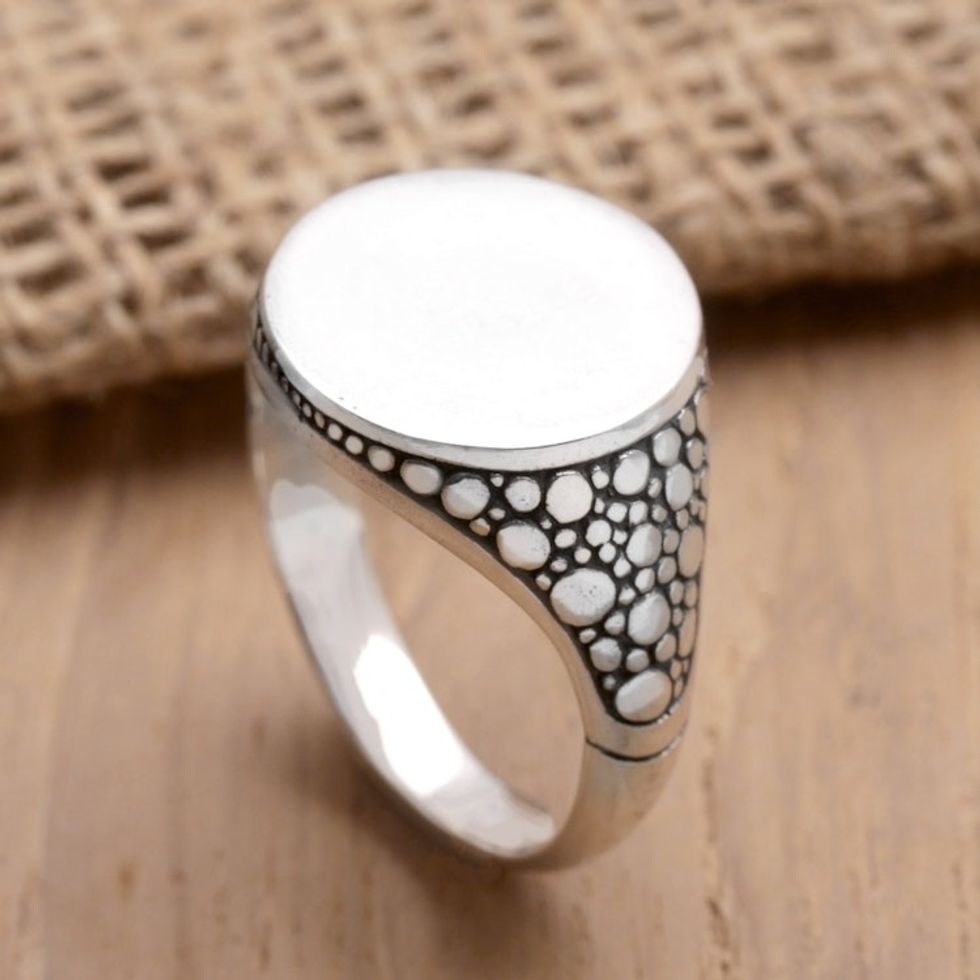 Bubble-Themed Sterling Silver Signet Ring Crafted in Bali 'Marine Signal'