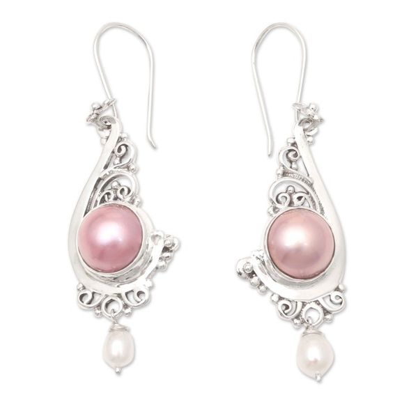 Alternate image for Pink Cultured Pearl and Sterling Silver Dangle Earrings Candlelit Dinner