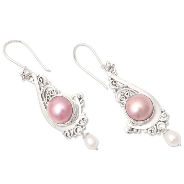 Alternate image for Pink Cultured Pearl and Sterling Silver Dangle Earrings Candlelit Dinner