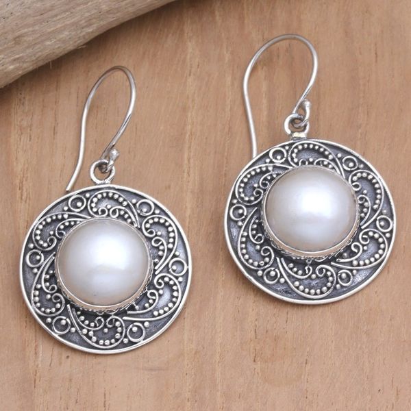 Alternate image for Sterling Silver Cultured Pearl Dangle Earrings from Bali Heavenly Blossoms