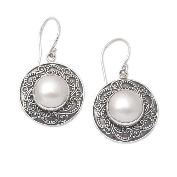 Alternate image for Sterling Silver Cultured Pearl Dangle Earrings from Bali Heavenly Blossoms
