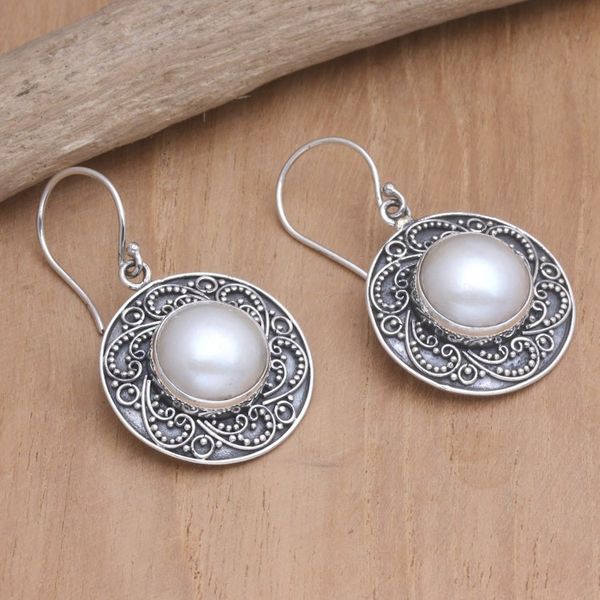Alternate image for Sterling Silver Cultured Pearl Dangle Earrings from Bali Heavenly Blossoms