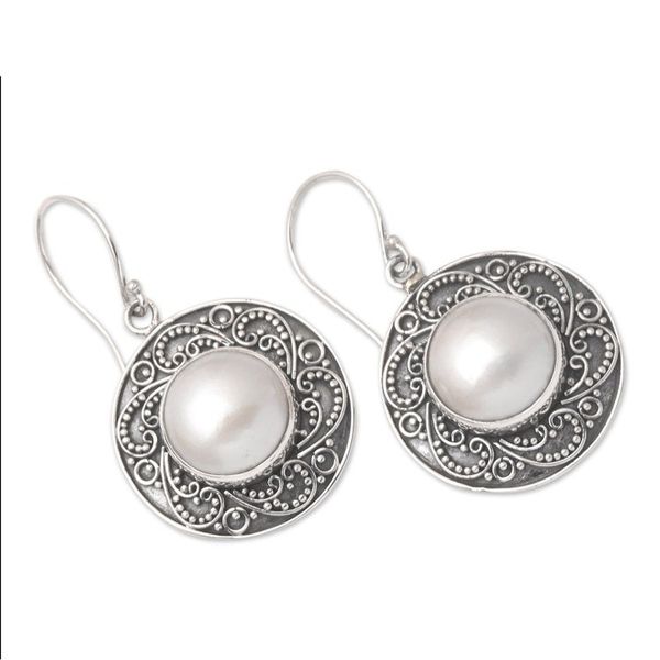 Alternate image for Sterling Silver Cultured Pearl Dangle Earrings from Bali Heavenly Blossoms