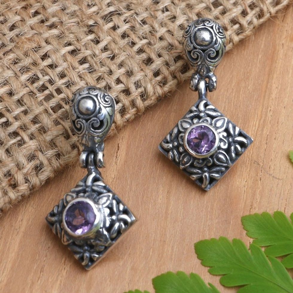 Handcrafted Amethyst Earrings from Bali 'Dragonfly Antics'