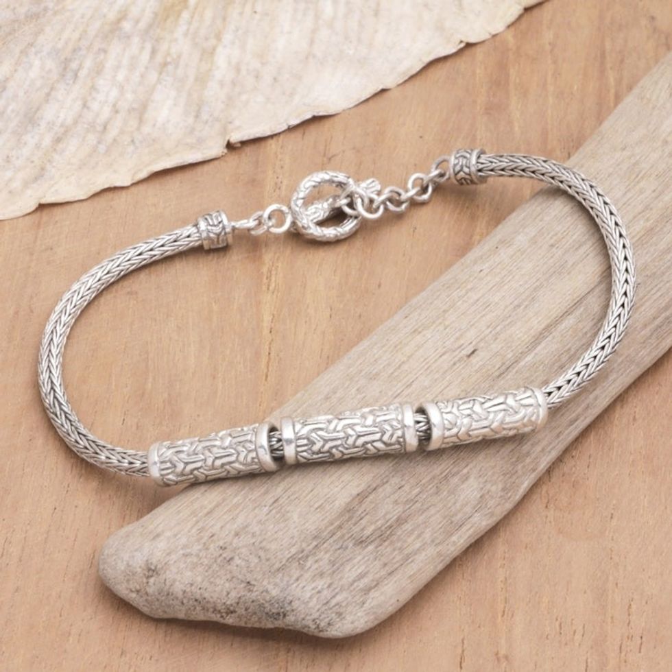 Sterling Silver Pendant Bracelet Handcrafted in Bali 'Luminous Charms'