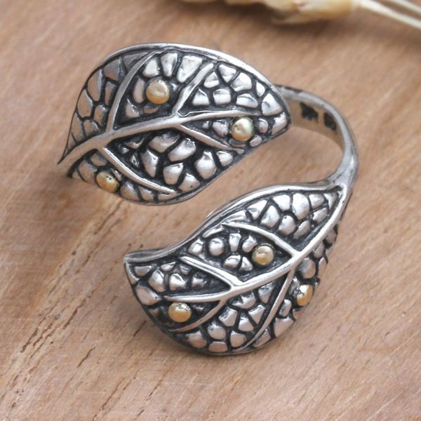 Alternate image for Balinese Gold-Accented Wrap Ring with Leaf Motif Forever Forest
