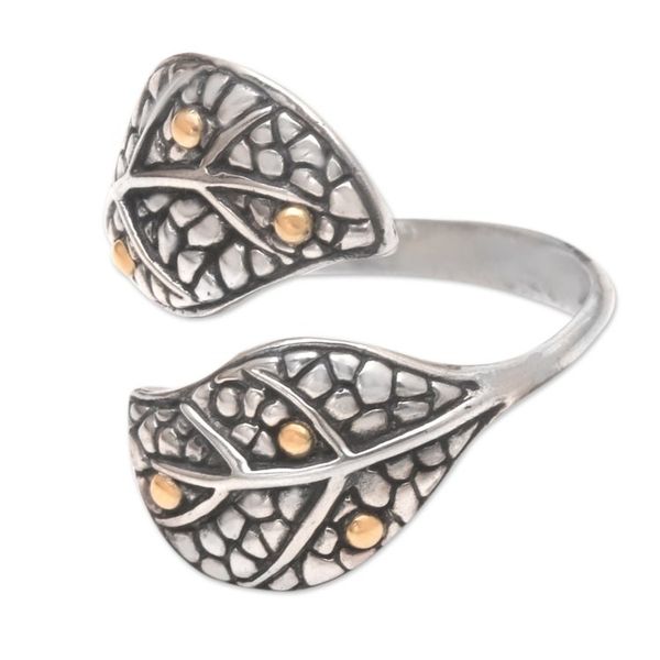 Alternate image for Balinese Gold-Accented Wrap Ring with Leaf Motif Forever Forest