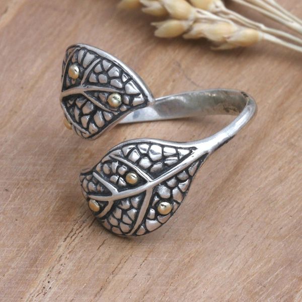 Alternate image for Balinese Gold-Accented Wrap Ring with Leaf Motif Forever Forest