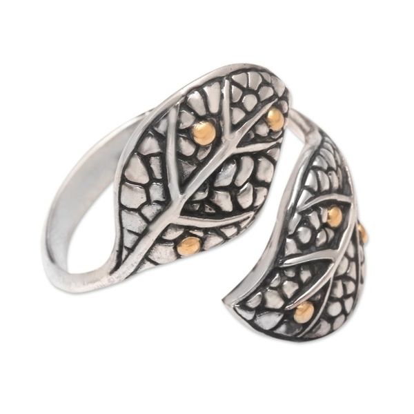 Alternate image for Balinese Gold-Accented Wrap Ring with Leaf Motif Forever Forest