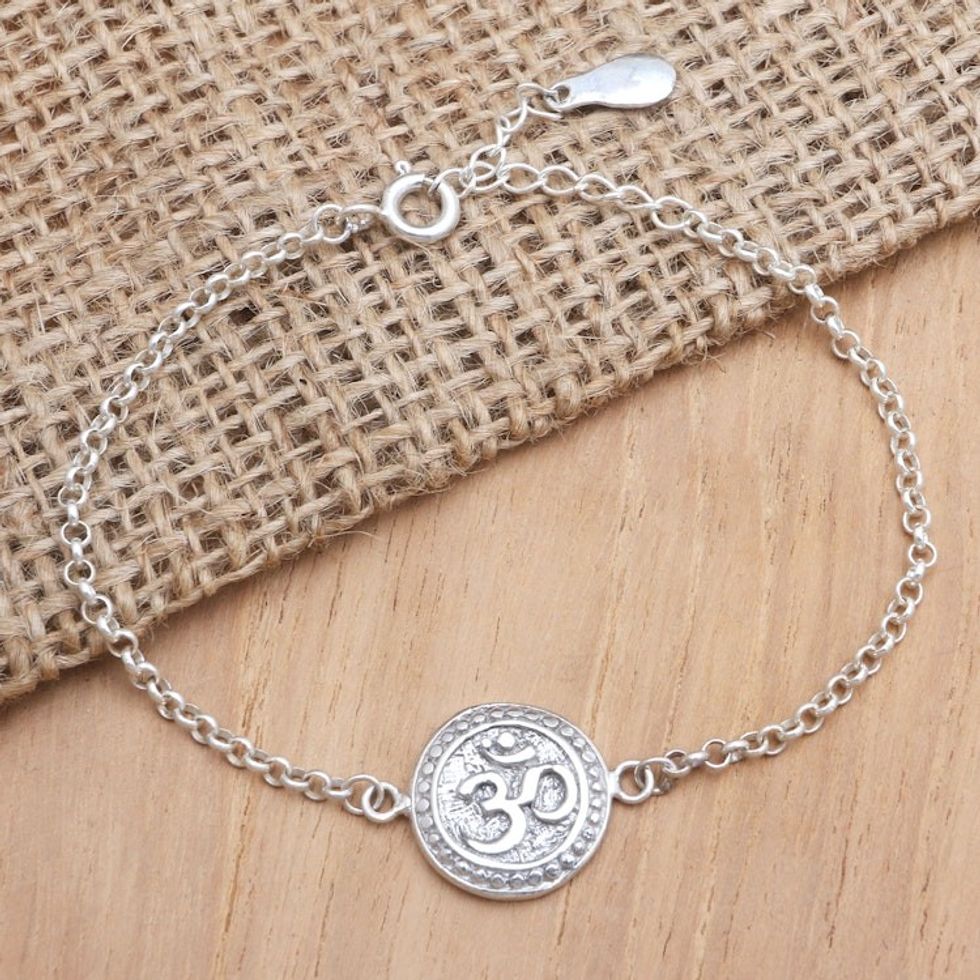 Om Symbol Sterling Silver Bracelet 'Ongkare'