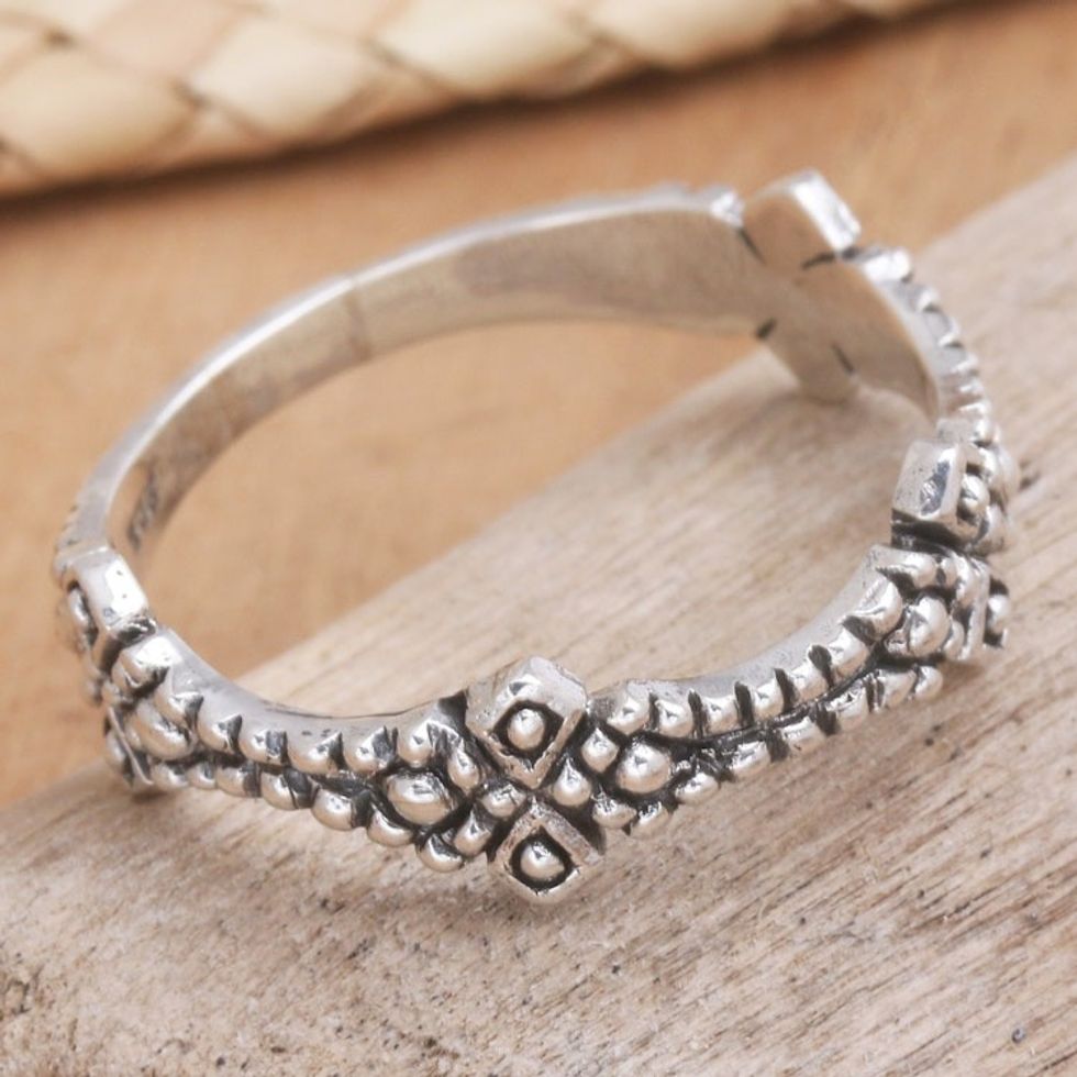 Artisan Crafted Sterling Silver Band Ring from Bali 'Winds of Rain'