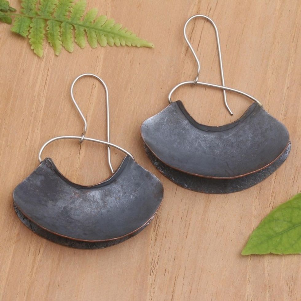 Handcrafted Modern Dark Copper Dangle Earrings 'Rain Cloud'