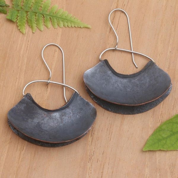 Alternate image for Handcrafted Modern Dark Copper Dangle Earrings Rain Cloud