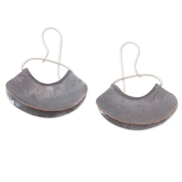 Alternate image for Handcrafted Modern Dark Copper Dangle Earrings Rain Cloud