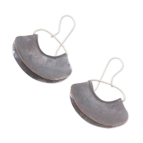 Alternate image for Handcrafted Modern Dark Copper Dangle Earrings Rain Cloud