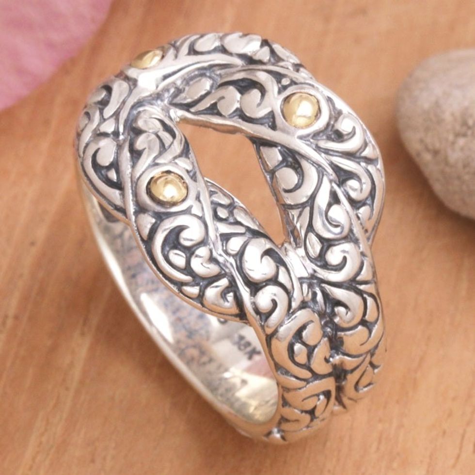 Artisan Crafted Gold-Accented Unisex Cocktail Ring 'Endless Affection'