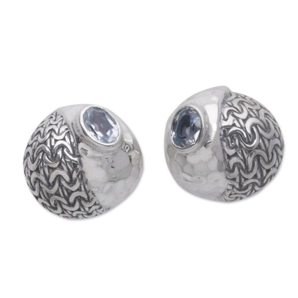Alternate image for Balinese Blue Topaz Sterling Silver Knots Drop Earrings Dual Persona