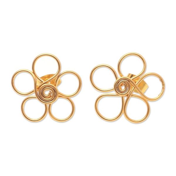 Alternate image for Gold-Plated Button Earrings with Floral Motif Cheerful Flower